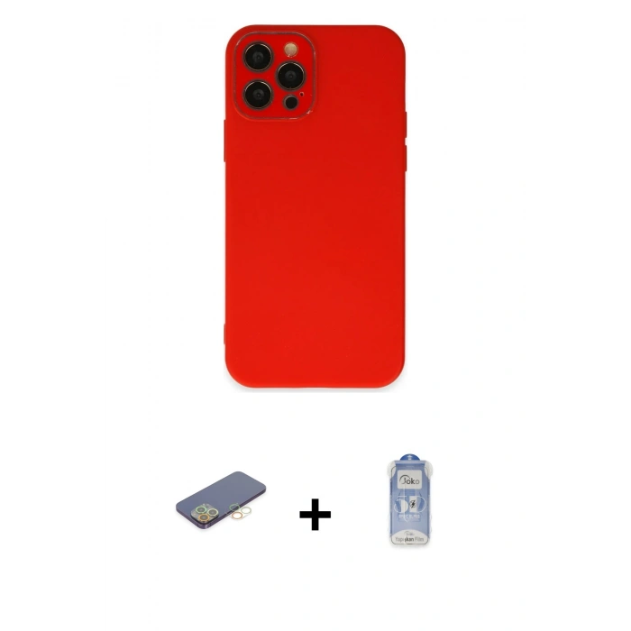 MARSİLYAN™- iPhone 12 Pro Max Kılıf Çekirdek Modern Serisi - Siyah Joko Magic 5D Cam + Renkli Kamera Lens Koruma Cam - SI