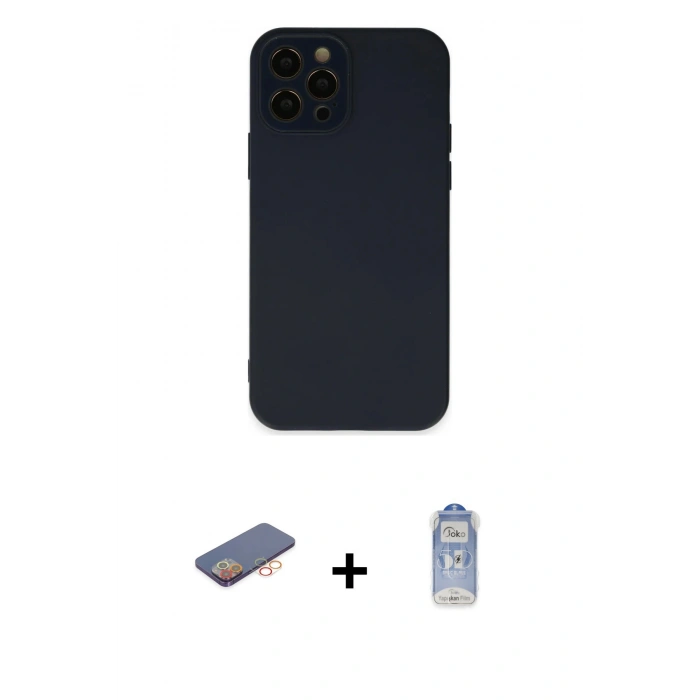 MARSİLYAN™- iPhone 12 Pro Max Kılıf Çekirdek Modern Serisi - Siyah Joko Magic 5D Cam + Renkli Kamera Lens Koruma Cam - TU