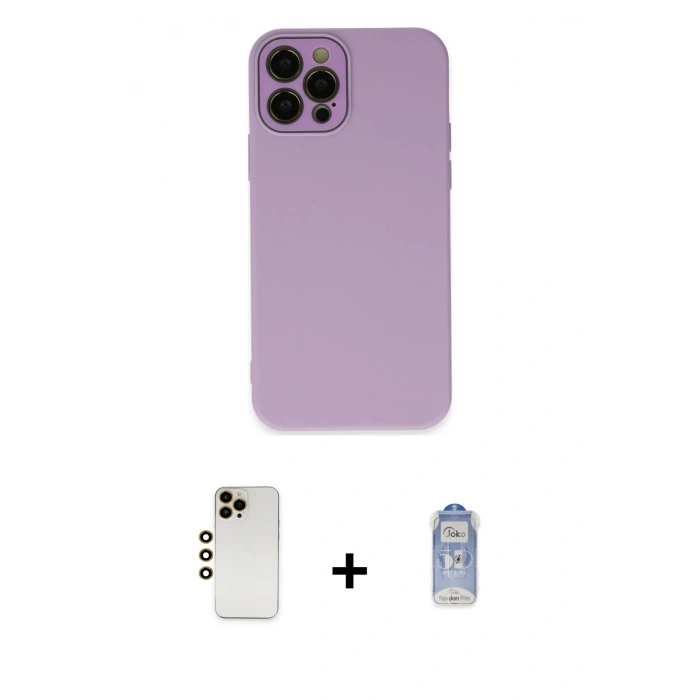 MARSİLYAN™- iPhone 12 Pro Max Kılıf Çekirdek Modern Serisi - Siyah Joko Magic 5D Cam + Shine Kamera Lens - GD
