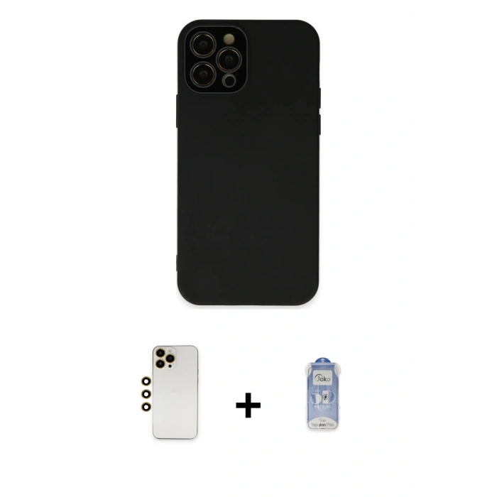MARSİLYAN™- iPhone 12 Pro Max Kılıf Çekirdek Modern Serisi - Siyah Joko Magic 5D Cam + Shine Kamera Lens - GD