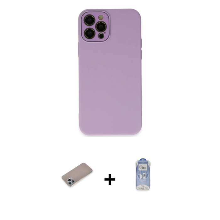 MARSİLYAN™- iPhone 12 Pro Max Kılıf Çekirdek Modern Serisi - Siyah Joko Magic 5D Cam + Shine Kamera Lens Koruma Cam - SABE