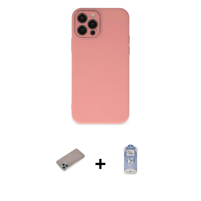 MARSİLYAN™- iPhone 12 Pro Max Kılıf Çekirdek Modern Serisi - Siyah Joko Magic 5D Cam + Shine Kamera Lens Koruma Cam - SABE