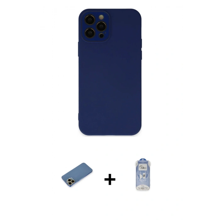 MARSİLYAN™- iPhone 12 Pro Max Kılıf Çekirdek Modern Serisi - Siyah Joko Magic 5D Cam + Shine Kamera Lens Koruma Cam - GD