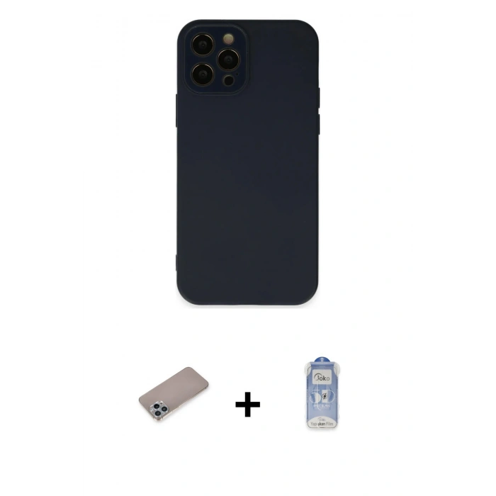 MARSİLYAN™- iPhone 12 Pro Max Kılıf Çekirdek Modern Serisi - Siyah Joko Magic 5D Cam + Shine Kamera Lens Koruma Cam - SABE