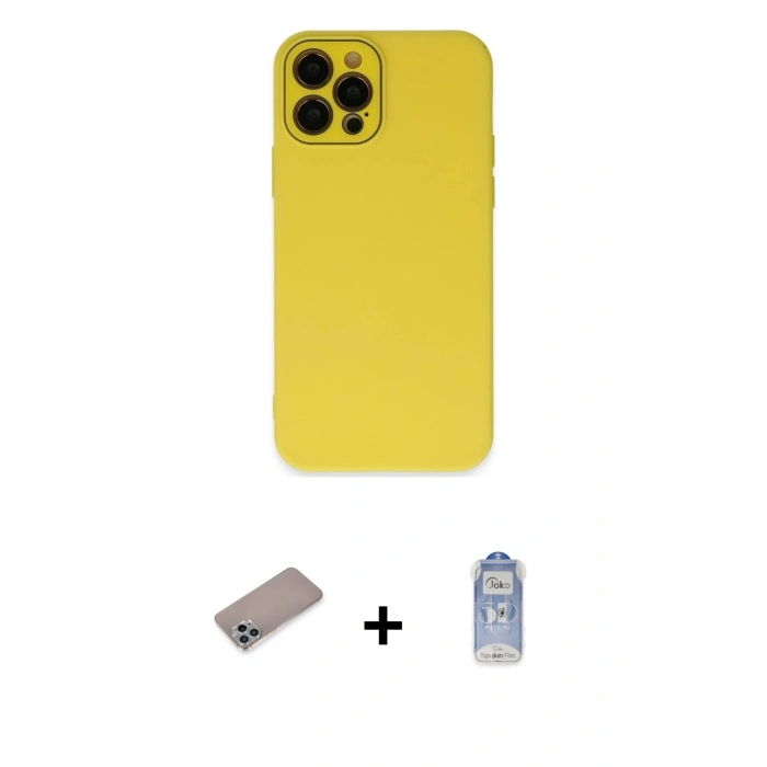 MARSİLYAN™- iPhone 12 Pro Max Kılıf Çekirdek Modern Serisi - Siyah Joko Magic 5D Cam + Shine Kamera Lens Koruma Cam - SABE