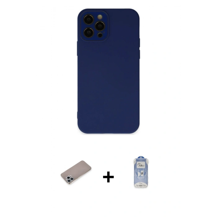 MARSİLYAN™- iPhone 12 Pro Max Kılıf Çekirdek Modern Serisi - Siyah Joko Magic 5D Cam + Shine Kamera Lens Koruma Cam - SABE