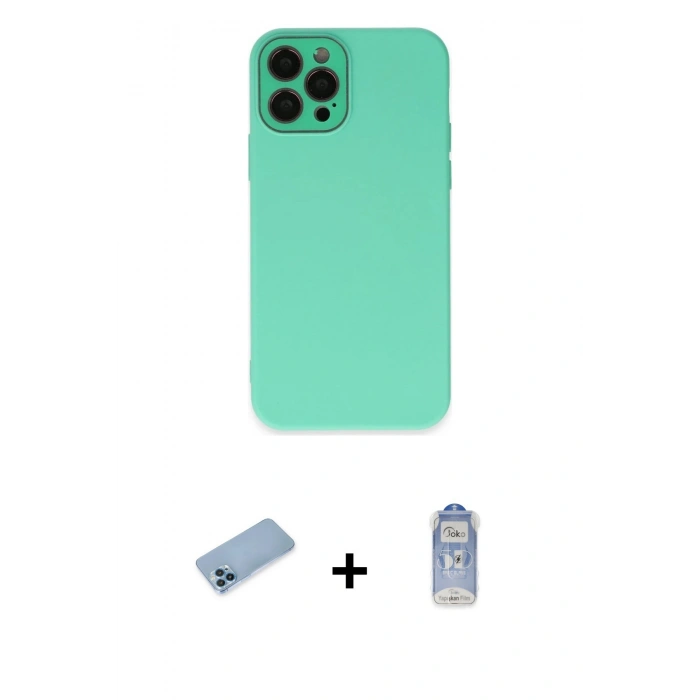 MARSİLYAN™- iPhone 12 Pro Max Kılıf Çekirdek Modern Serisi - Siyah Joko Magic 5D Cam + Shine Kamera Lens Koruma Cam - MI