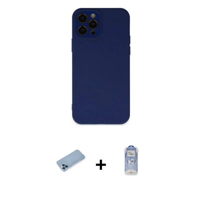 MARSİLYAN™- iPhone 12 Pro Max Kılıf Çekirdek Modern Serisi - Siyah Joko Magic 5D Cam + Shine Kamera Lens Koruma Cam - MI