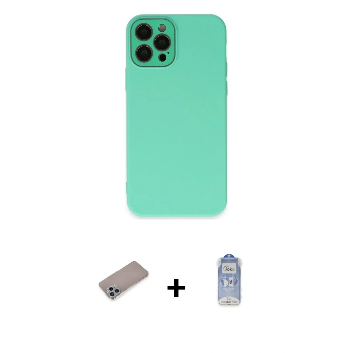 MARSİLYAN™- iPhone 12 Pro Max Kılıf Çekirdek Modern Serisi - Siyah Joko Magic 5D Cam + Shine Kamera Lens Koruma Cam - SABE