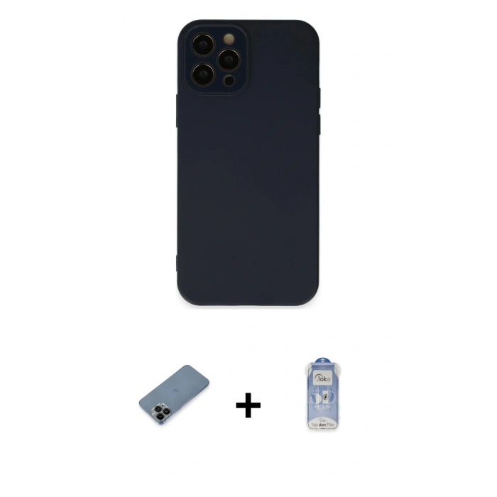 MARSİLYAN™- iPhone 12 Pro Max Kılıf Çekirdek Modern Serisi - Siyah Joko Magic 5D Cam + Shine Kamera Lens Koruma Cam - SH