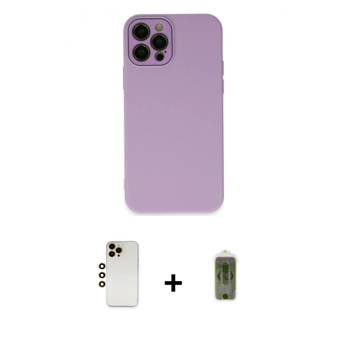 MARSİLYAN™- iPhone 12 Pro Max Kılıf Çekirdek Modern Serisi - Siyah Joko Magic 5D Hayalet Cam + Gold Shine Kamera Lens
