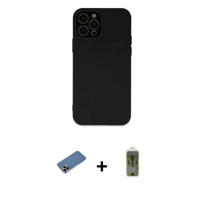 MARSİLYAN™- iPhone 12 Pro Max Kılıf Çekirdek Modern Serisi - Siyah Joko Magic 5D Hayalet Cam + Shine Kamera Lens Koruma Cam - GD