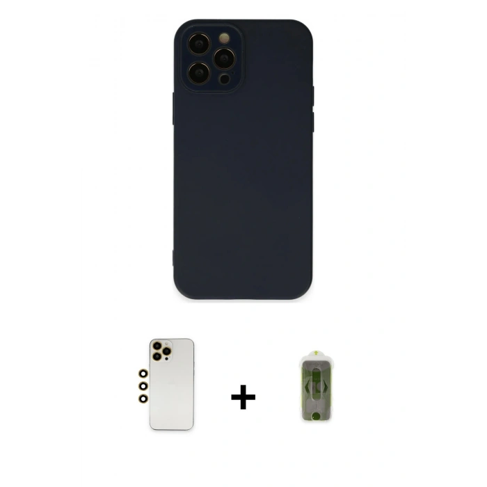 MARSİLYAN™- iPhone 12 Pro Max Kılıf Çekirdek Modern Serisi - Siyah Joko Magic 5D Hayalet Cam + Gold Shine Kamera Lens