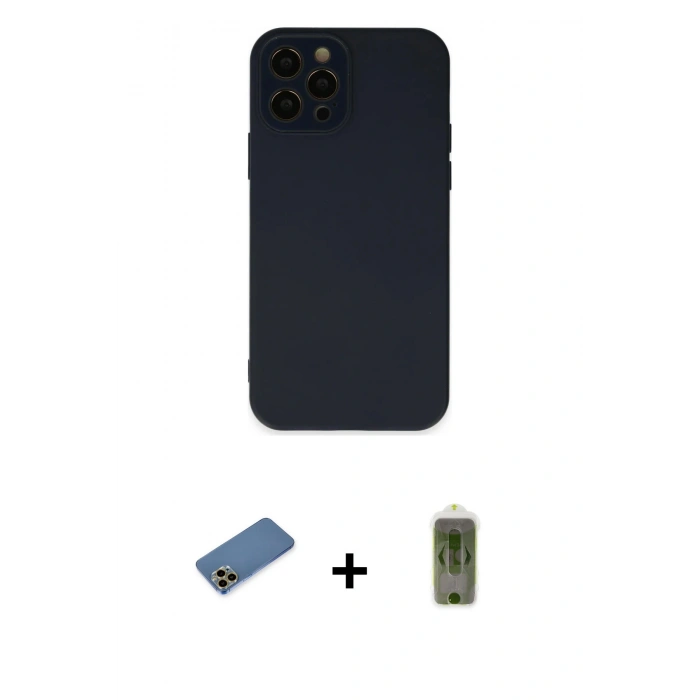 MARSİLYAN™- iPhone 12 Pro Max Kılıf Çekirdek Modern Serisi - Siyah Joko Magic 5D Hayalet Cam + Shine Kamera Lens Koruma Cam - GD