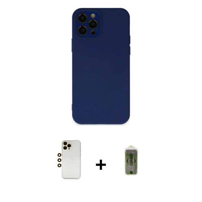 MARSİLYAN™- iPhone 12 Pro Max Kılıf Çekirdek Modern Serisi - Siyah Joko Magic 5D Hayalet Cam + Gold Shine Kamera Lens