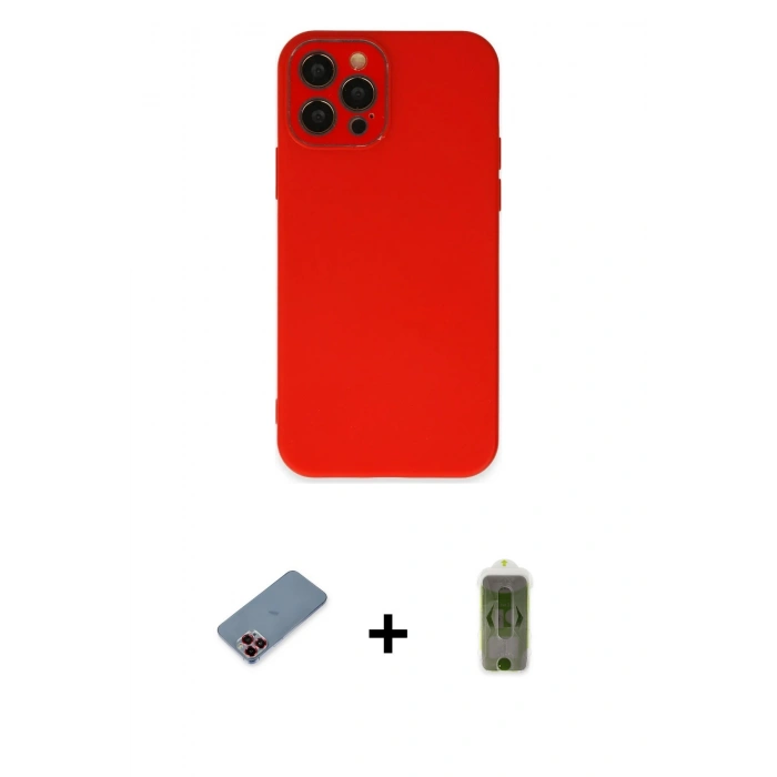 MARSİLYAN™- iPhone 12 Pro Max Kılıf Çekirdek Modern Serisi - Siyah Joko Magic 5D Hayalet Cam + Metal Kamera Lens Koruma Cam - KI