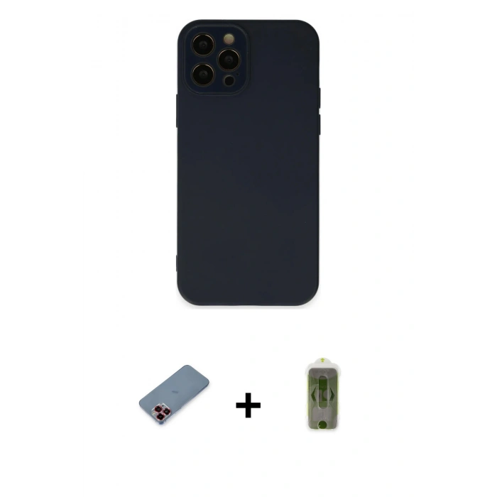 MARSİLYAN™- iPhone 12 Pro Max Kılıf Çekirdek Modern Serisi - Siyah Joko Magic 5D Hayalet Cam + Metal Kamera Lens Koruma Cam - KI