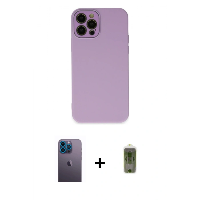 MARSİLYAN™- iPhone 12 Pro Max Kılıf Çekirdek Modern Serisi - Siyah Joko Magic 5D Hayalet Cam + Neon Fosforlu Kamera Lens - MI