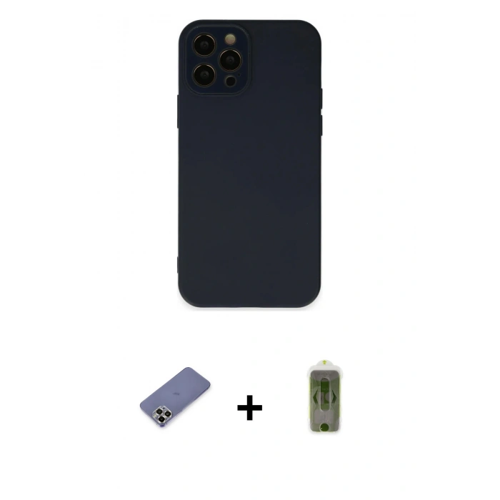 MARSİLYAN™- iPhone 12 Pro Max Kılıf Çekirdek Modern Serisi - Siyah Joko Magic 5D Hayalet Cam + Metal Kamera Lens Koruma Cam - GD