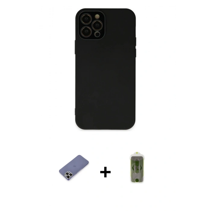 MARSİLYAN™- iPhone 12 Pro Max Kılıf Çekirdek Modern Serisi - Siyah Joko Magic 5D Hayalet Cam + Metal Kamera Lens Koruma Cam - GD