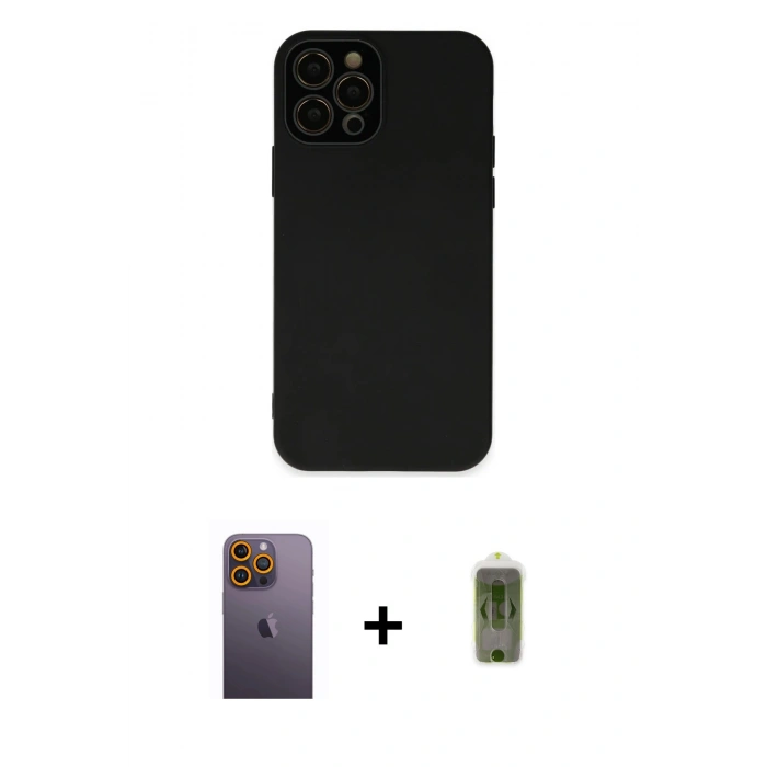 MARSİLYAN™- iPhone 12 Pro Max Kılıf Çekirdek Modern Serisi - Siyah Joko Magic 5D Hayalet Cam + Neon Fosforlu Kamera Lens - SI