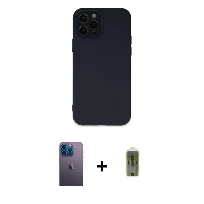 MARSİLYAN™- iPhone 12 Pro Max Kılıf Çekirdek Modern Serisi - Siyah Joko Magic 5D Hayalet Cam + Neon Fosforlu Kamera Lens - MI