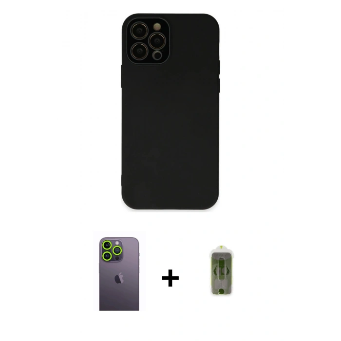 MARSİLYAN™- iPhone 12 Pro Max Kılıf Çekirdek Modern Serisi - Siyah Joko Magic 5D Hayalet Cam + Neon Fosforlu Kamera Lens - YL