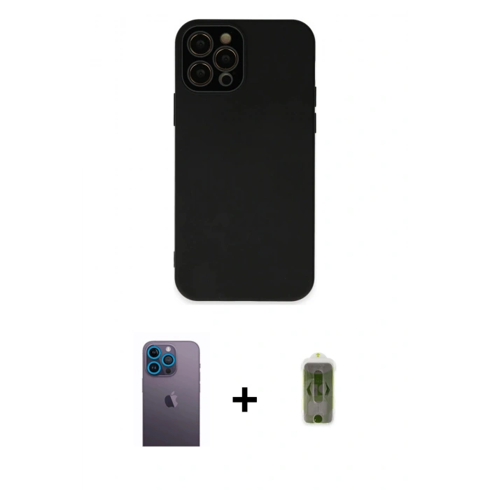 MARSİLYAN™- iPhone 12 Pro Max Kılıf Çekirdek Modern Serisi - Siyah Joko Magic 5D Hayalet Cam + Neon Fosforlu Kamera Lens - MI