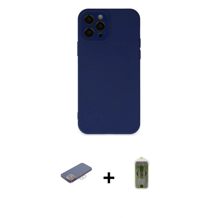 MARSİLYAN™- iPhone 12 Pro Max Kılıf Çekirdek Modern Serisi - Siyah Joko Magic 5D Hayalet Cam + Renkli Kamera Lens Koruma Cam - PE