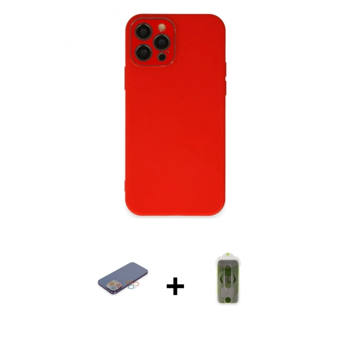 MARSİLYAN™- iPhone 12 Pro Max Kılıf Çekirdek Modern Serisi - Siyah Joko Magic 5D Hayalet Cam + Renkli Kamera Lens Koruma Cam - PE