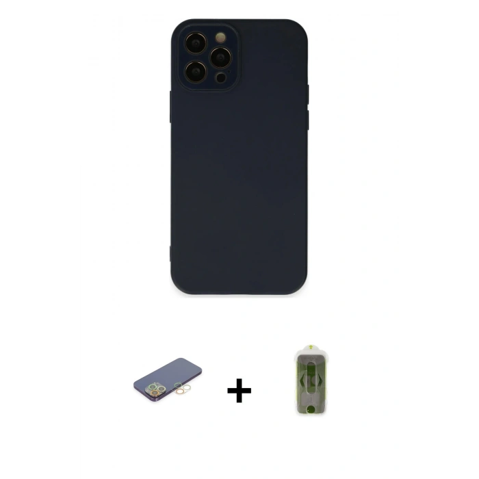 MARSİLYAN™- iPhone 12 Pro Max Kılıf Çekirdek Modern Serisi - Siyah Joko Magic 5D Hayalet Cam + Renkli Kamera Lens Koruma Cam - SI