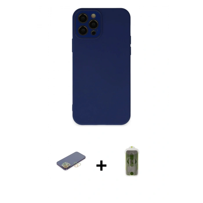 MARSİLYAN™- iPhone 12 Pro Max Kılıf Çekirdek Modern Serisi - Siyah Joko Magic 5D Hayalet Cam + Renkli Kamera Lens Koruma Cam - SI
