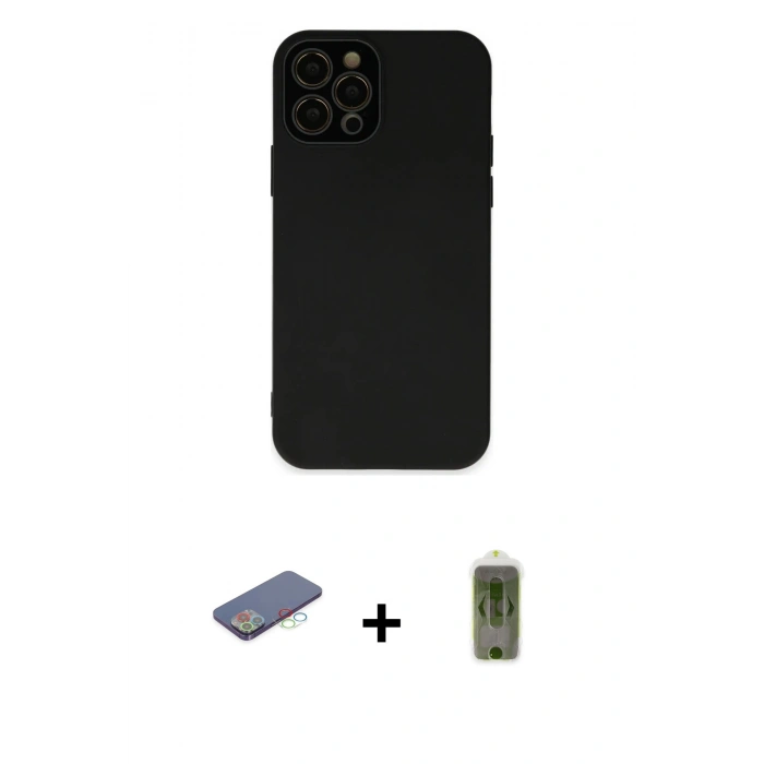 MARSİLYAN™- iPhone 12 Pro Max Kılıf Çekirdek Modern Serisi - Siyah Joko Magic 5D Hayalet Cam + Renkli Kamera Lens Koruma Cam - MI