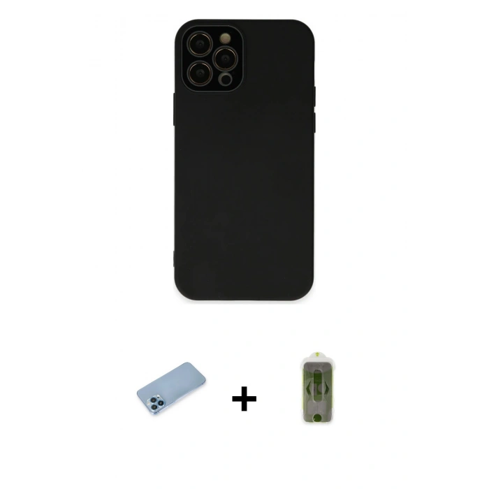 MARSİLYAN™- iPhone 12 Pro Max Kılıf Çekirdek Modern Serisi - Siyah Joko Magic 5D Hayalet Cam + Shine Kamera Lens Koruma Cam - MI