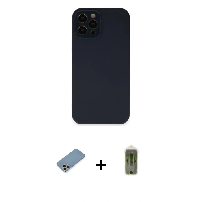 MARSİLYAN™- iPhone 12 Pro Max Kılıf Çekirdek Modern Serisi - Siyah Joko Magic 5D Hayalet Cam + Shine Kamera Lens Koruma Cam - GI