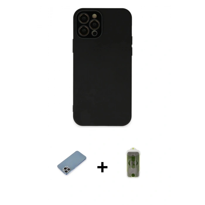 MARSİLYAN™- iPhone 12 Pro Max Kılıf Çekirdek Modern Serisi - Siyah Joko Magic 5D Hayalet Cam + Shine Kamera Lens Koruma Cam - GI