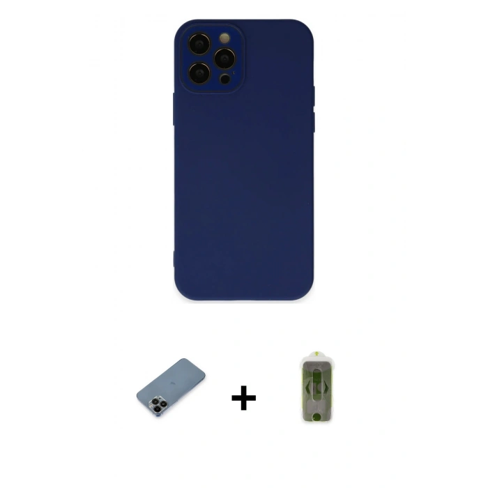 MARSİLYAN™- iPhone 12 Pro Max Kılıf Çekirdek Modern Serisi - Siyah Joko Magic 5D Hayalet Cam + Shine Kamera Lens Koruma Cam - SH