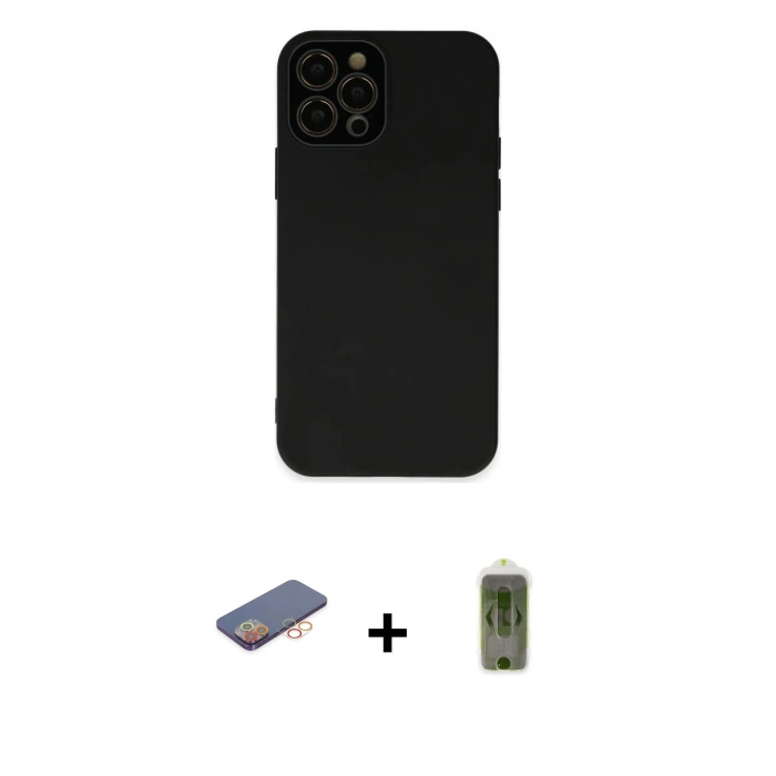 MARSİLYAN™- iPhone 12 Pro Max Kılıf Çekirdek Modern Serisi - Siyah Joko Magic 5D Hayalet Cam + Renkli Kamera Lens Koruma Cam - TU