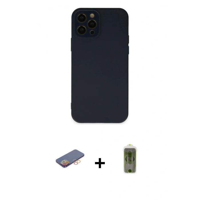 MARSİLYAN™- iPhone 12 Pro Max Kılıf Çekirdek Modern Serisi - Siyah Joko Magic 5D Hayalet Cam + Renkli Kamera Lens Koruma Cam - TU