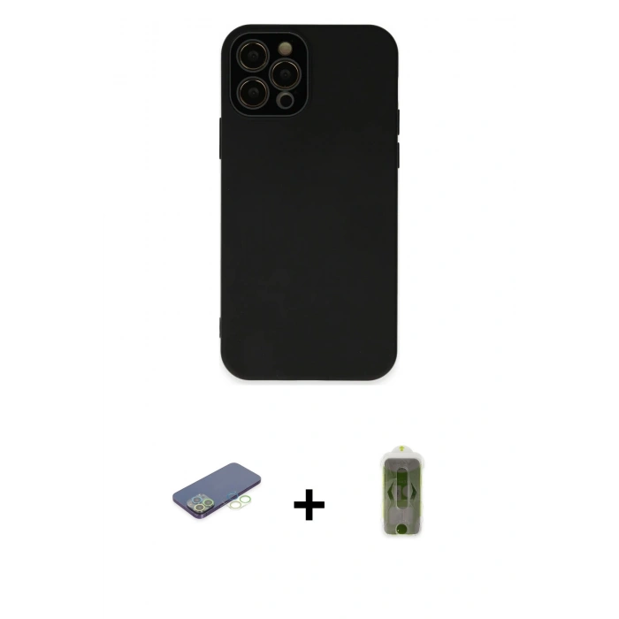 MARSİLYAN™- iPhone 12 Pro Max Kılıf Çekirdek Modern Serisi - Siyah Joko Magic 5D Hayalet Cam + Renkli Kamera Lens Koruma Cam - YL