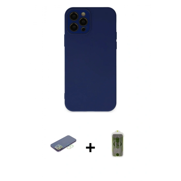 MARSİLYAN™- iPhone 12 Pro Max Kılıf Çekirdek Modern Serisi - Siyah Joko Magic 5D Hayalet Cam + Renkli Kamera Lens Koruma Cam - YL