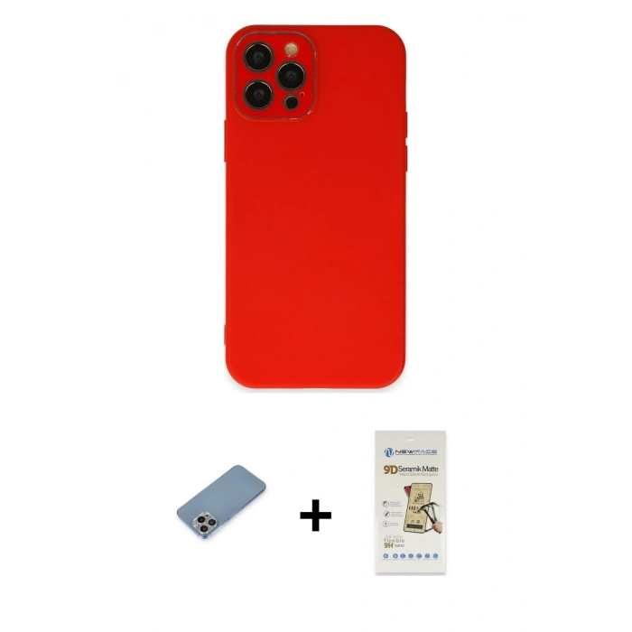 MARSİLYAN™- iPhone 12 Pro Max Kılıf Çekirdek Modern Serisi - Siyah Mat Seramik Nano Ekran Koruyucu + Shine Kamera Lens Koruma Cam - GI