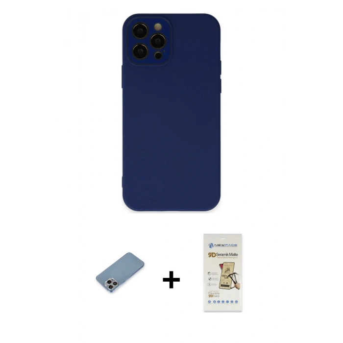 MARSİLYAN™- iPhone 12 Pro Max Kılıf Çekirdek Modern Serisi - Siyah Mat Seramik Nano Ekran Koruyucu + Shine Kamera Lens Koruma Cam - GI
