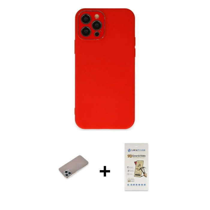 MARSİLYAN™- iPhone 12 Pro Max Kılıf Çekirdek Modern Serisi - Siyah Mat Seramik Nano Ekran Koruyucu + Shine Kamera Lens Koruma Cam - SABE