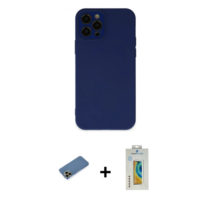MARSİLYAN™- iPhone 12 Pro Max Kılıf Çekirdek Modern Serisi - Siyah Polymer Nano Ekran Koruyucu + Shine Kamera Lens Koruma Cam - GD