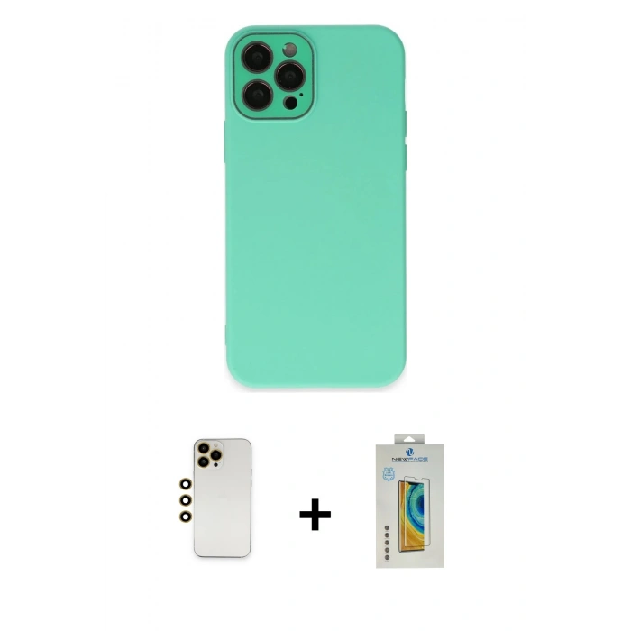 MARSİLYAN™- iPhone 12 Pro Max Kılıf Çekirdek Modern Serisi - Siyah Polymer Nano Ekran Koruyucu + Shine Kamera Lens - GD
