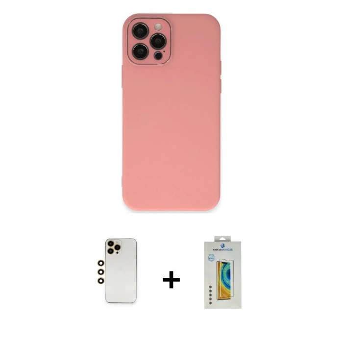 MARSİLYAN™- iPhone 12 Pro Max Kılıf Çekirdek Modern Serisi - Siyah Polymer Nano Ekran Koruyucu + Shine Kamera Lens - GD