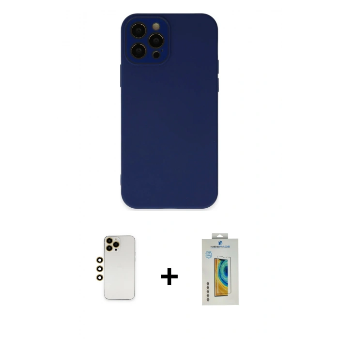 MARSİLYAN™- iPhone 12 Pro Max Kılıf Çekirdek Modern Serisi - Siyah Polymer Nano Ekran Koruyucu + Shine Kamera Lens - GD