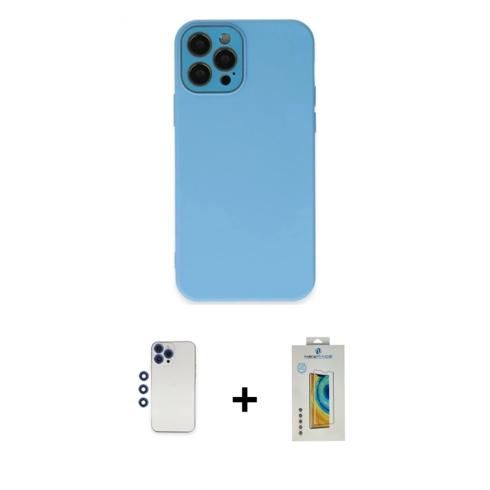 MARSİLYAN™- iPhone 12 Pro Max Kılıf Çekirdek Modern Serisi - Siyah Polymer Nano Ekran Koruyucu + Shine Kamera Lens - LT