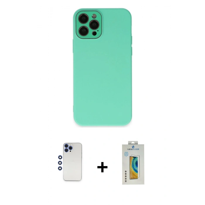 MARSİLYAN™- iPhone 12 Pro Max Kılıf Çekirdek Modern Serisi - Siyah Polymer Nano Ekran Koruyucu + Shine Kamera Lens - LT